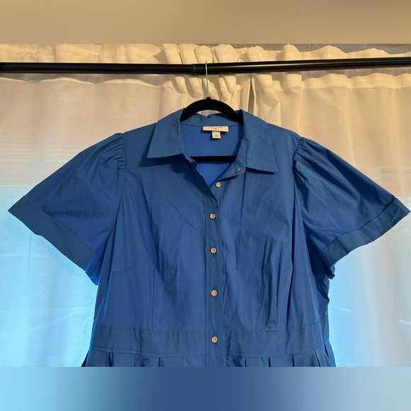 Alexis for Target plus size blue shirt dress with circle skirt and pockets - Picture 3 of 10
